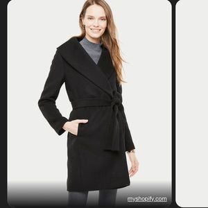 Ann Taylor wool blend black wrap coat size small